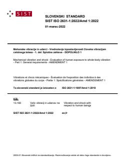 SIST ISO 2631-1:2022/Amd 1:2022 SIST ISO 2631-1:2022/Amd 1:2022 - Page 1 preview