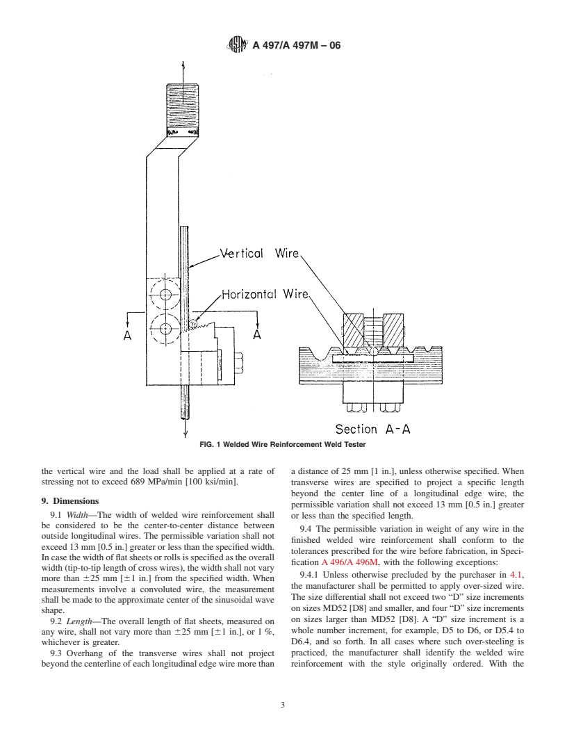 ASTM A497/A497M-06 - Standard Specification for Steel Welded Wire Reinforcement, Deformed, for Concrete