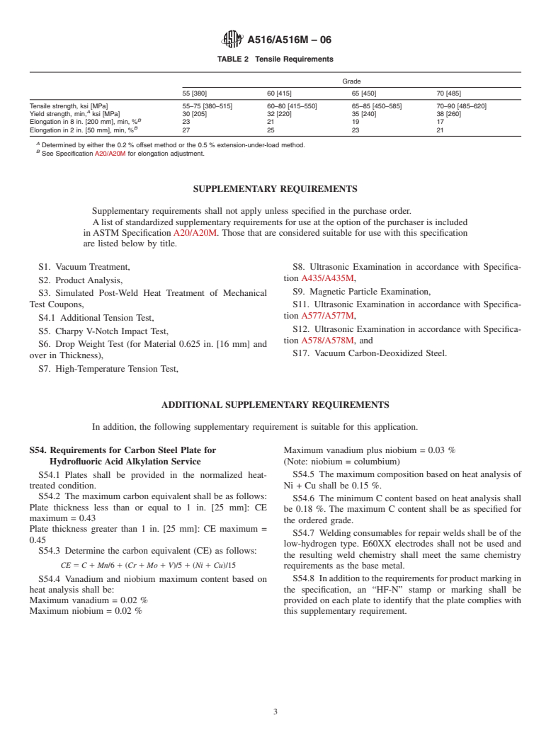 ASTM A516/A516M-06 - Standard Specification for Pressure Vessel Plates, Carbon Steel, for Moderate- and Lower-Temperature Service