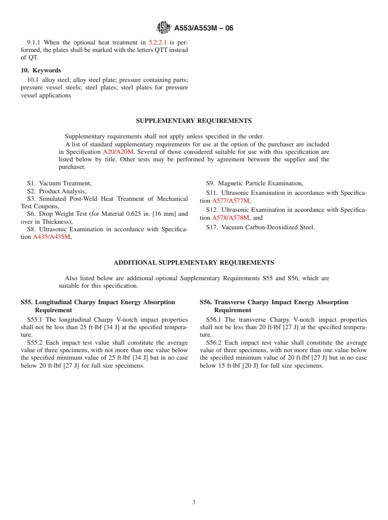 ASTM A553/A553M-06 - Standard Specification for Pressure Vessel Plates, Alloy Steel, Quenched and Tempered 8 and 9 Percent Nickel