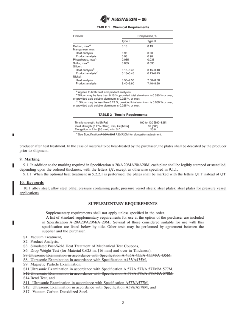 REDLINE ASTM A553/A553M-06 - Standard Specification for Pressure Vessel Plates, Alloy Steel, Quenched and Tempered 8 and 9 Percent Nickel