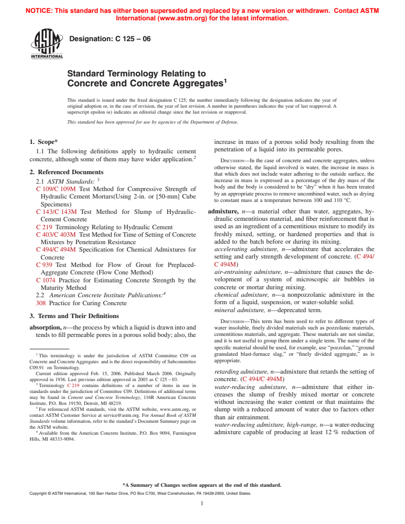 ASTM C125-06 - Standard Terminology Relating to Concrete and Concrete Aggregates