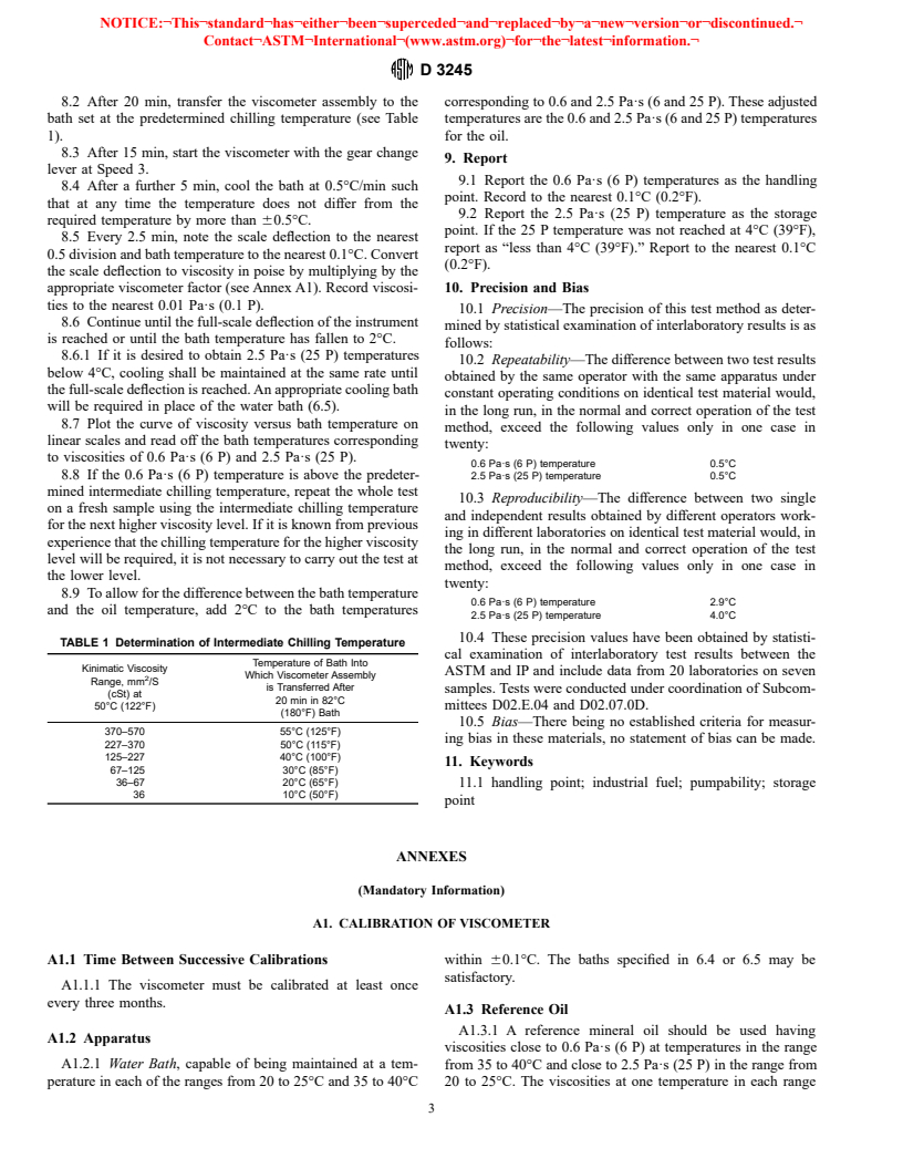 ASTM D3245-96 - Standard Test Method for Pumpability of Industrial Fuel Oils