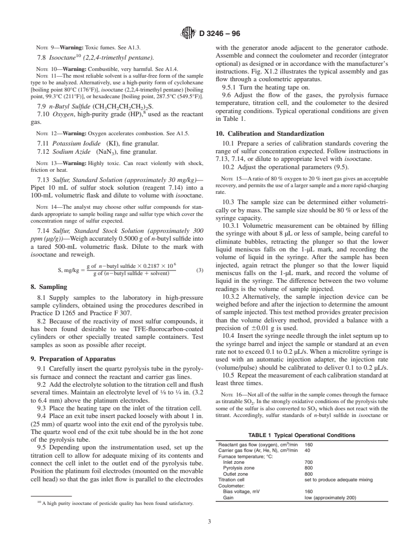 ASTM D3246-96 - Standard Test Method for Sulfur in Petroleum Gas by Oxidative Microcoulometry