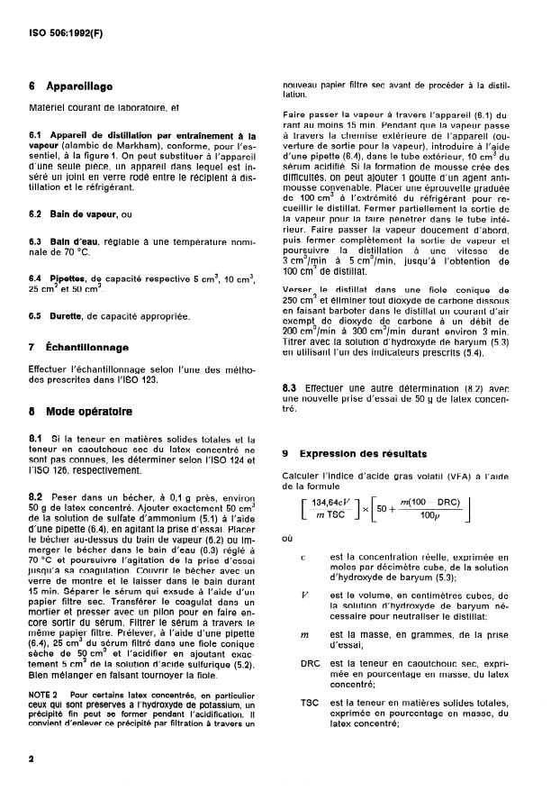 ISO 506:1992 ISO 506:1992 - Latex concentré de caoutchouc naturel -- Détermination de l'indice d'acide gras volatil - Page 4 preview