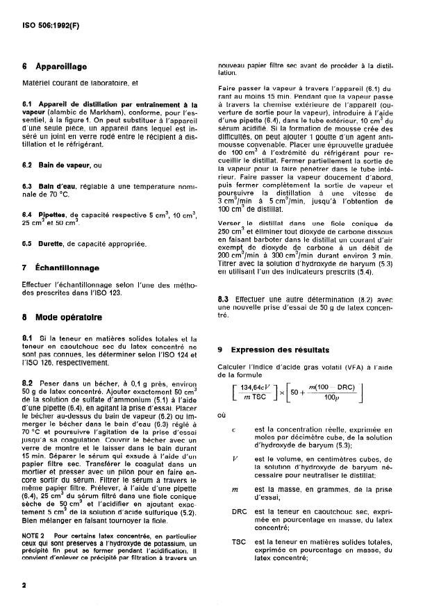 ISO 506:1992 ISO 506:1992 - Latex concentré de caoutchouc naturel -- Détermination de l'indice d'acide gras volatil - Page 4 preview