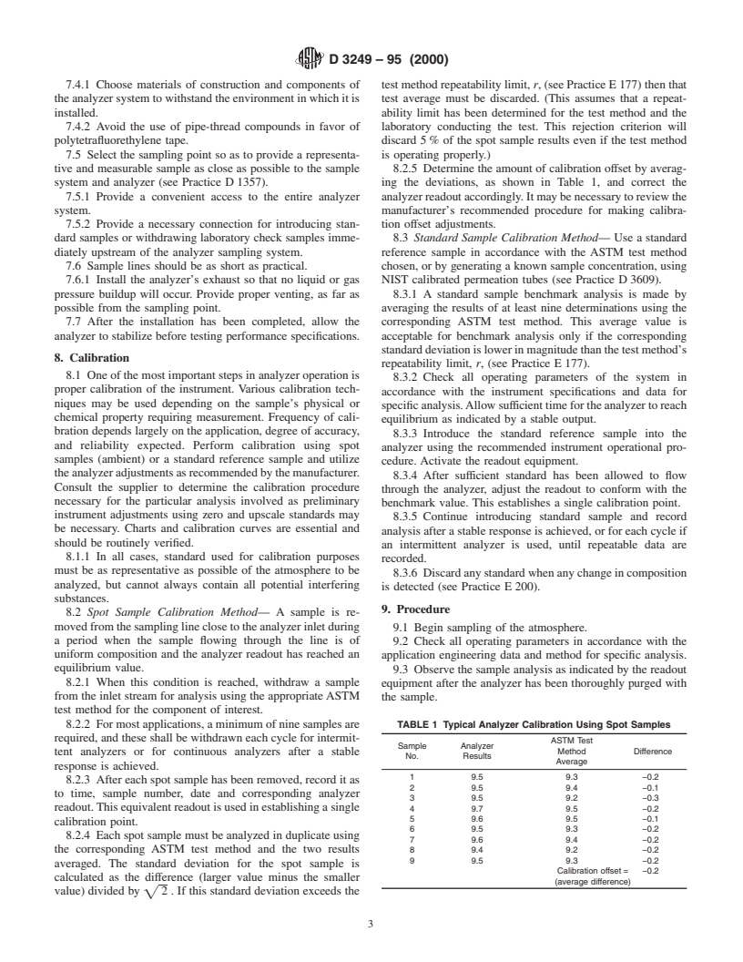 ASTM D3249-95(2000) - Standard Practice for General Ambient Air Analyzer Procedures