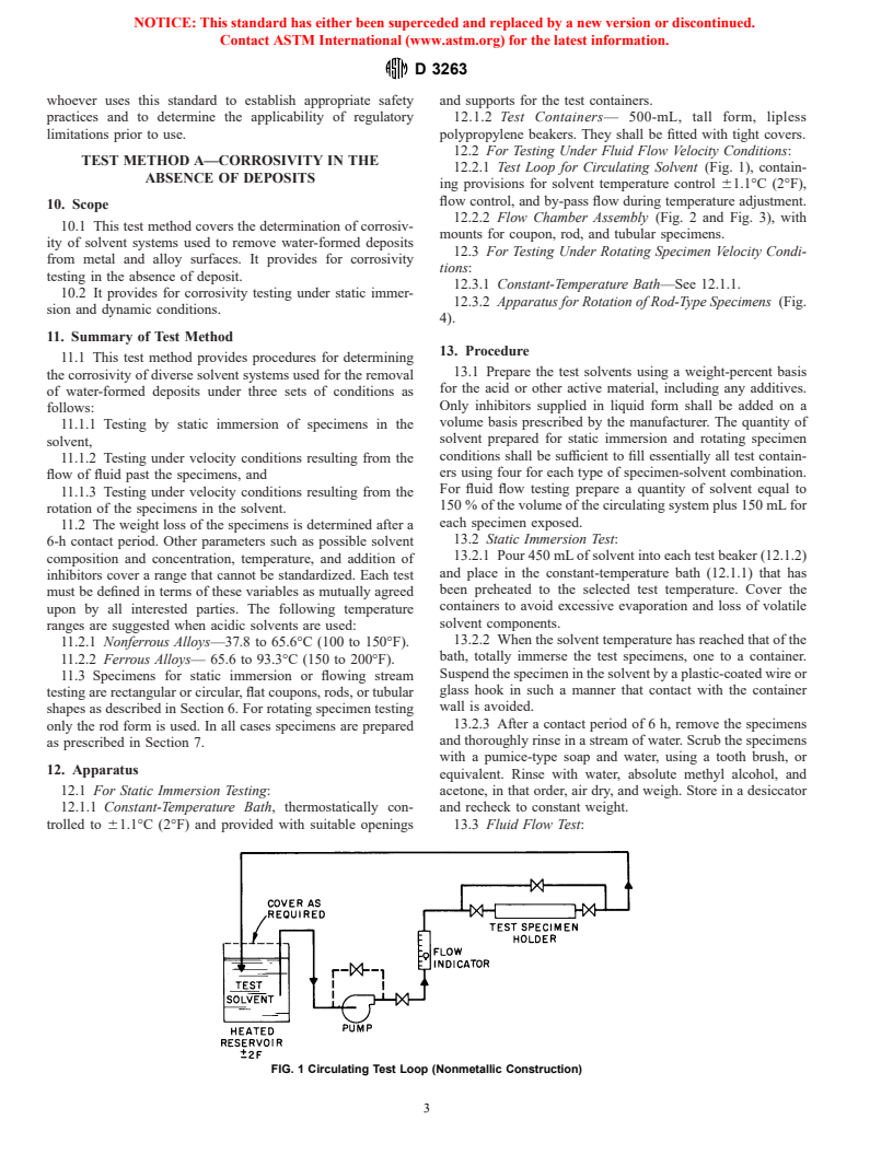 ASTM D3263-82(1999)e1 - Standard Test Methods for Corrosivity of Solvent Systems for Removing Water-Formed Deposits