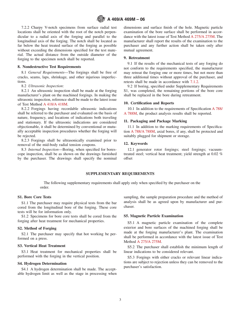 ASTM A469/A469M-06 - Standard Specification for Vacuum-Treated Steel Forgings for Generator Rotors