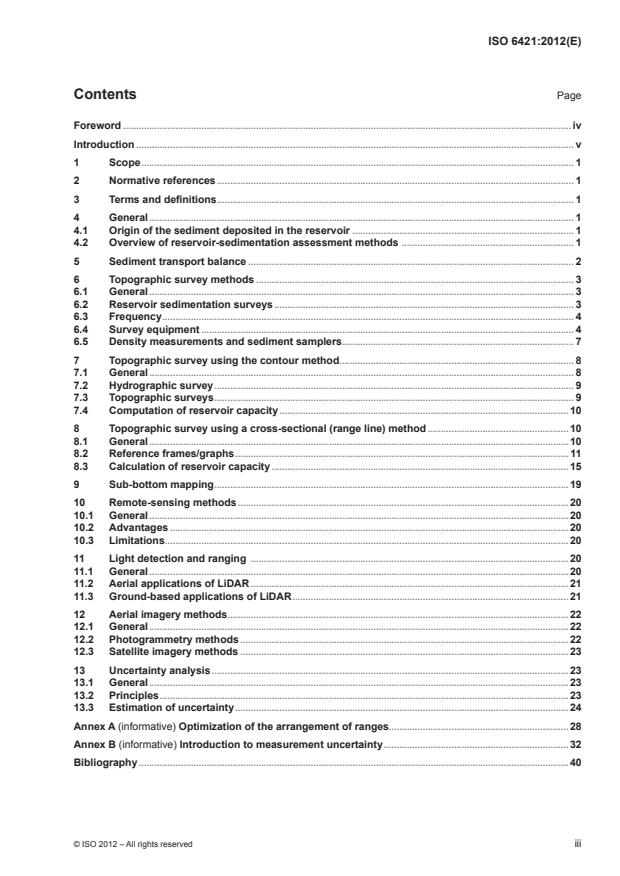 ISO 6421:2012 - Hydrometry -- Methods for assessment of reservoir sedimentation