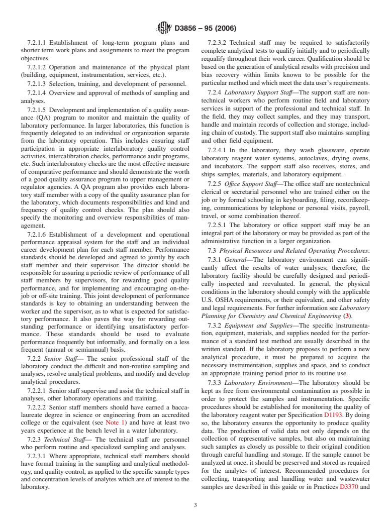 ASTM D3856-95(2006) - Standard Guide for Good Laboratory Practices in Laboratories Engaged in Sampling and Analysis of Water