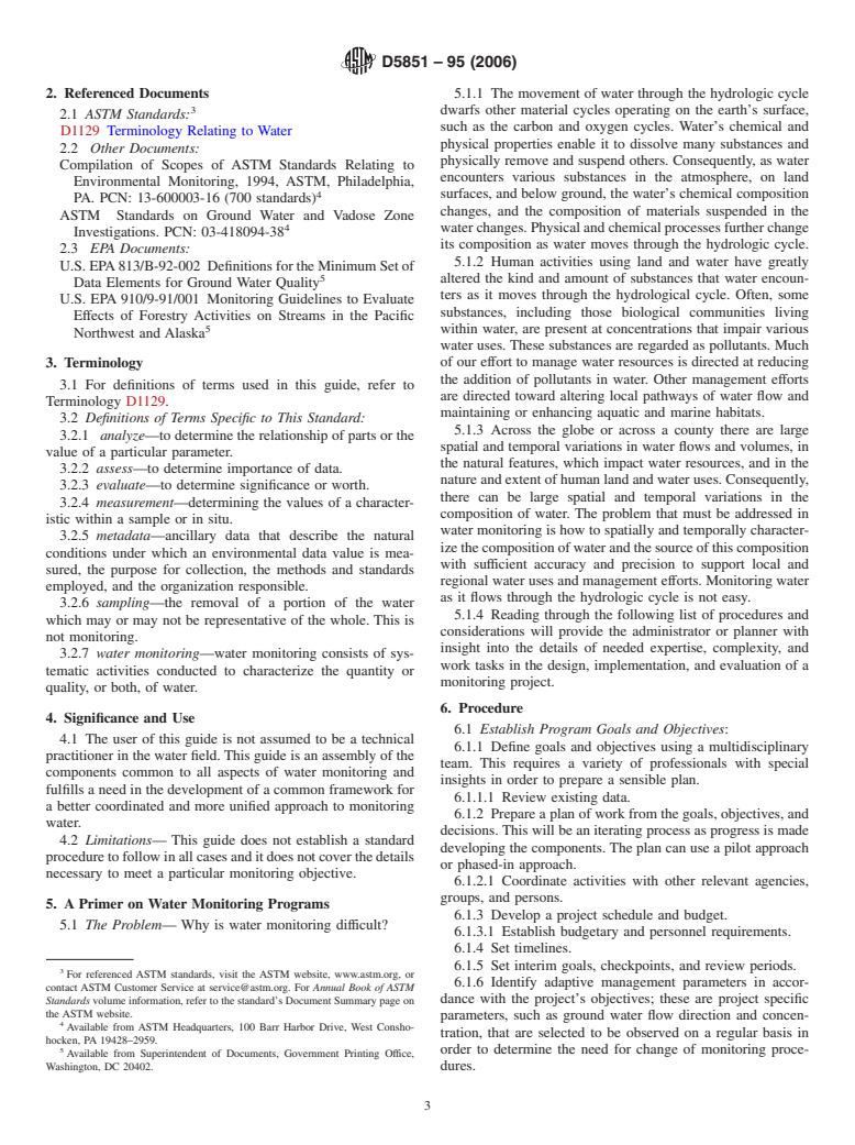 ASTM D5851-95(2006) - Standard Guide for Planning and Implementing a Water Monitoring Program