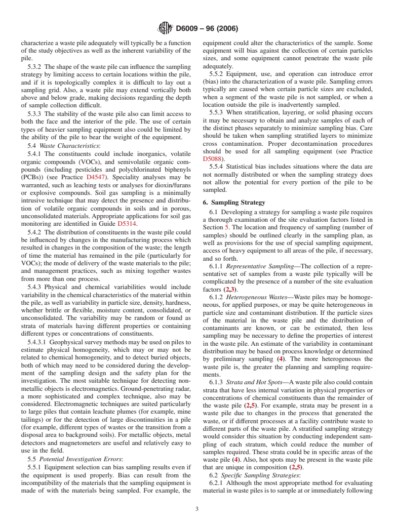 ASTM D6009-96(2006) - Standard Guide for Sampling Waste Piles