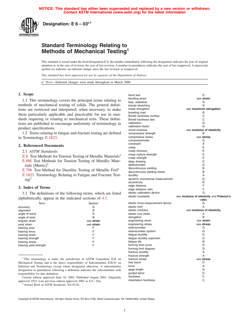 ASTM E6-03e1 - Standard Terminology Relating to Methods of Mechanical Testing