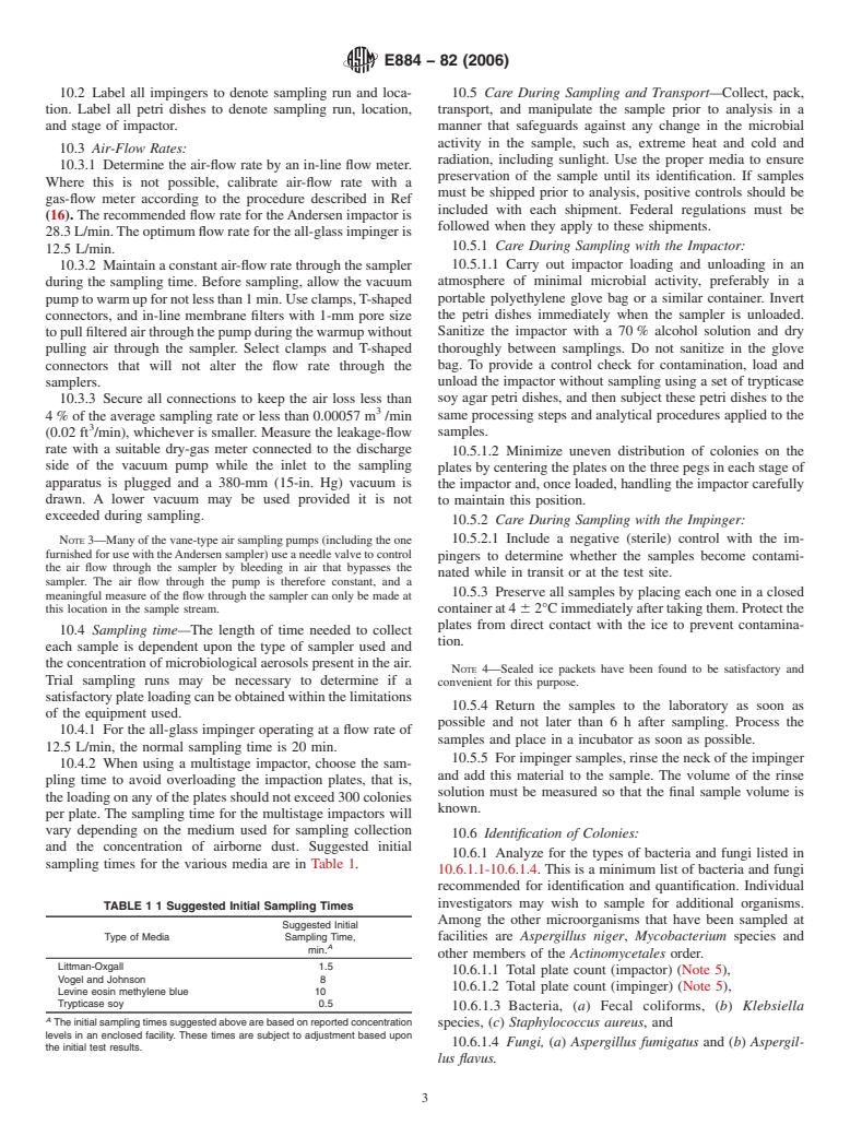 ASTM E884-82(2006) - Standard Practice for Sampling Airborne Microorganisms at Municipal Solid-Waste Processing Facilities