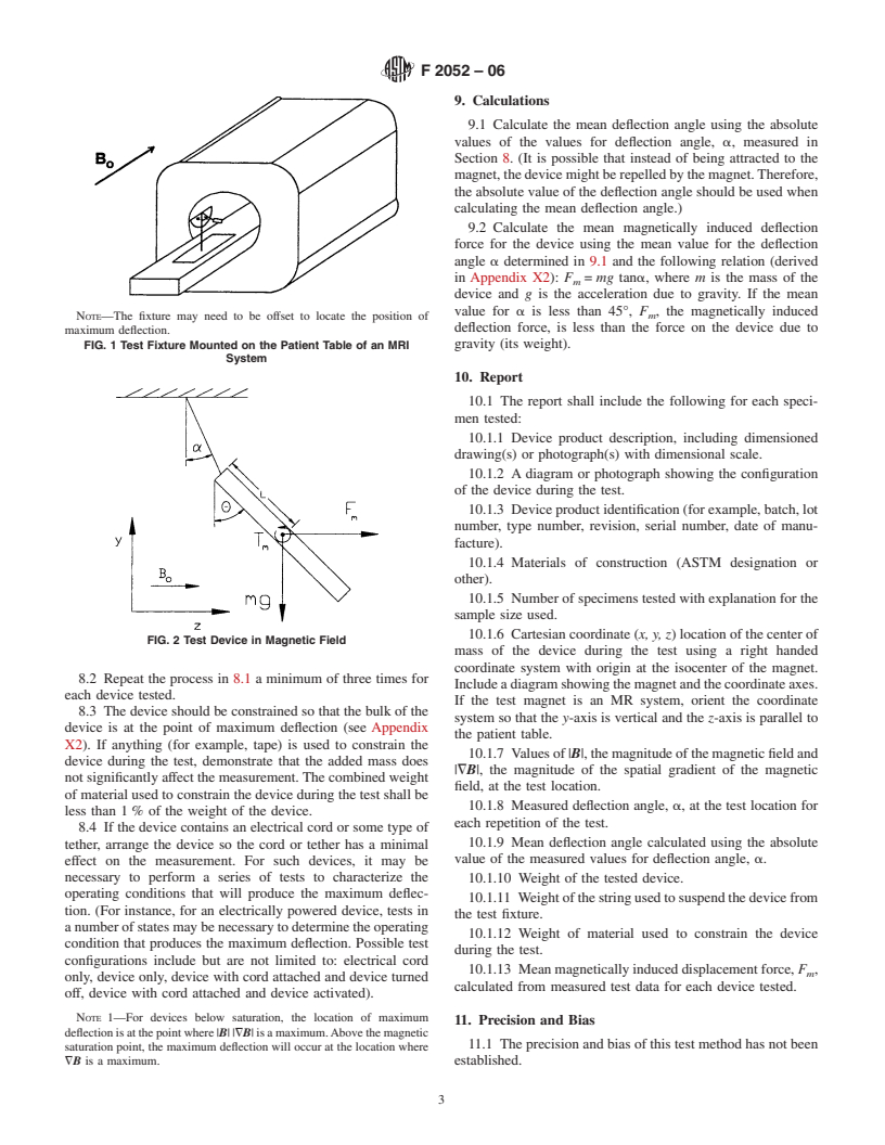 ASTM F2052-06 - Standard Test Method for Measurement of Magnetically Induced Displacement Force on Medical Devices in the Magnetic Resonance Environment