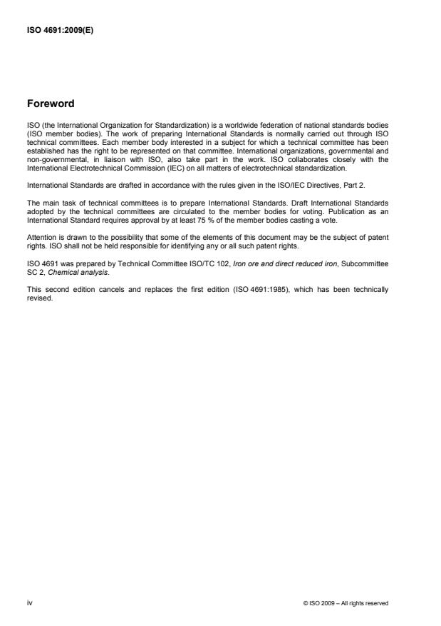 ISO 4691:2009 ISO 4691:2009 - Iron ores -- Determination of titanium -- Diantipyrylmethane spectrophotometric method - Page 4 preview