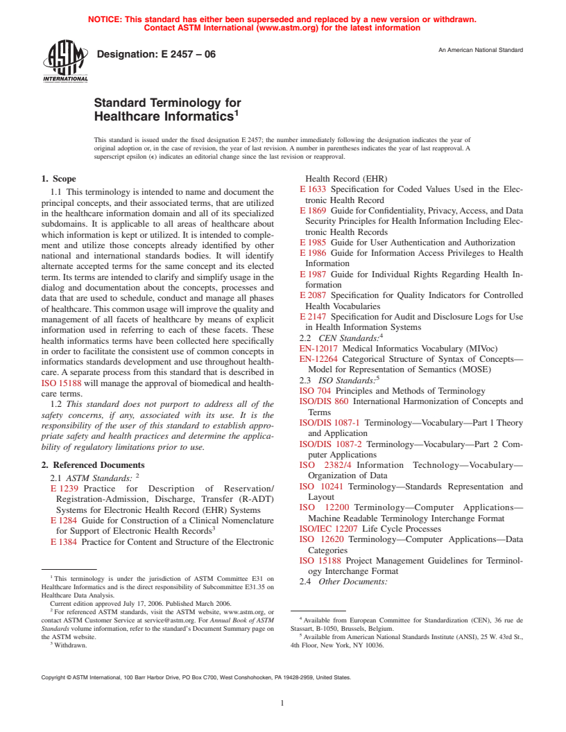 ASTM E2457-06 - Standard Terminology for Healthcare Informatics