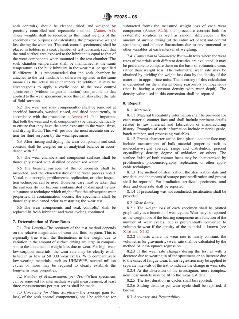 ASTM F2025-06 - Standard Practice for Gravimetric Measurement of Polymeric Components for Wear Assessment