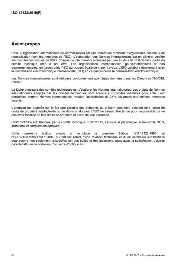 ISO 12123:2010 ISO 12123:2010 - Optique et photonique -- Spécification d'un verre d'optique brut - Page 4 preview