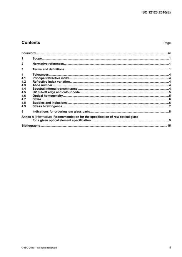 ISO 12123:2010 - Optics and photonics -- Specification of raw optical glass
