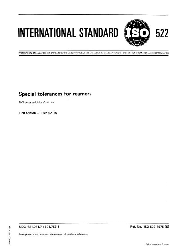 ISO 522:1975 - Special tolerances for reamers