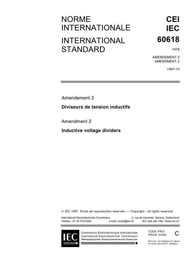 IEC 60618:1978/AMD2:1997 - Amendment 2 - Inductive voltage dividers