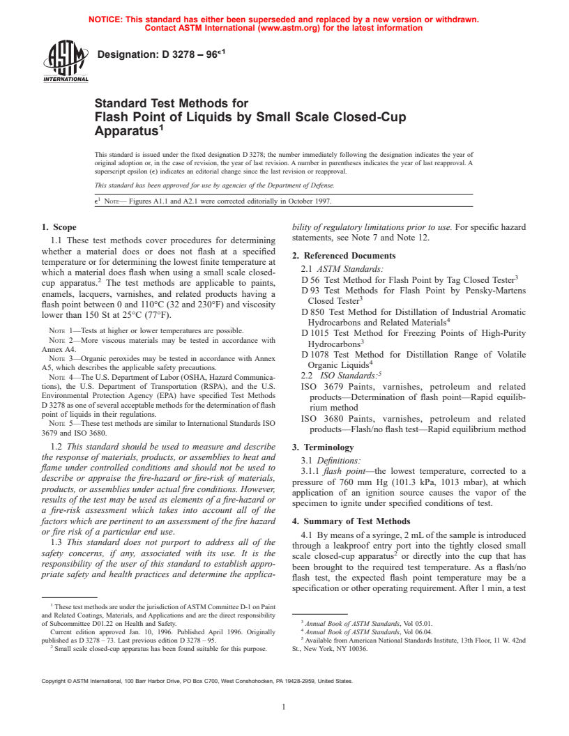 ASTM D3278-96e1 - Standard Test Methods for Flash Point of Liquids by Small Scale Closed-Cup Apparatus