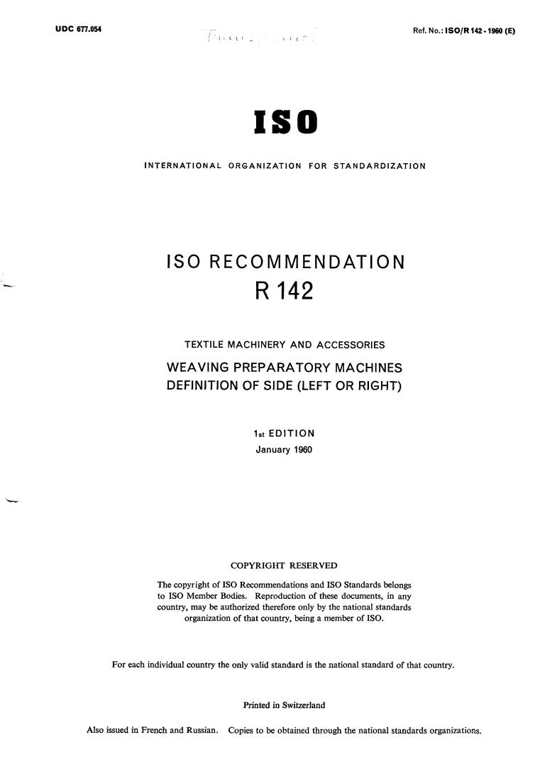 ISO/R 142:1960 - Title missing - Legacy paper document
Released:1/1/1960
