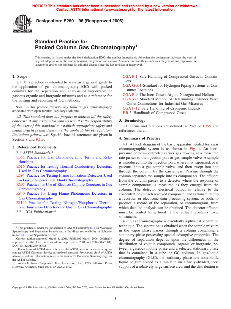 ASTM E260-96(2006) - Standard Practice for Packed Column Gas Chromatography