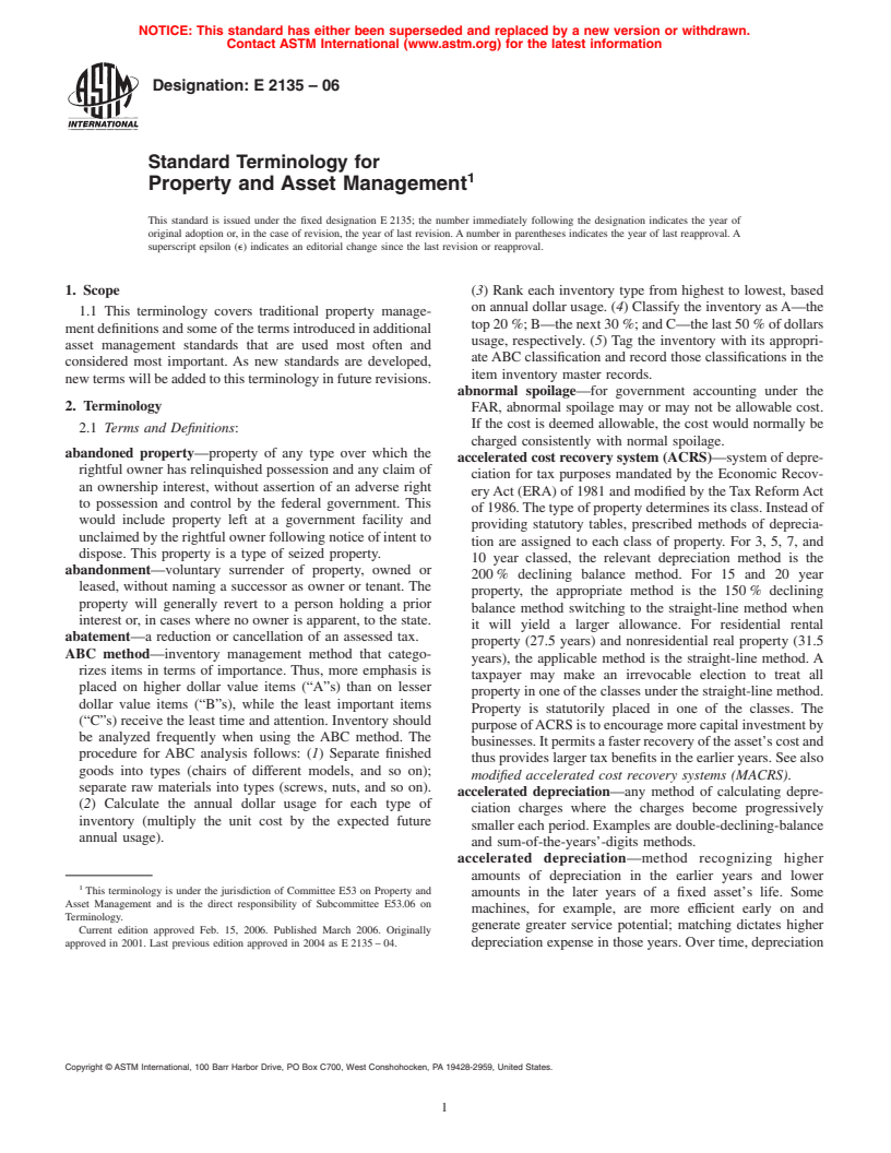 ASTM E2135-06 - Standard Terminology for Property and Asset Management