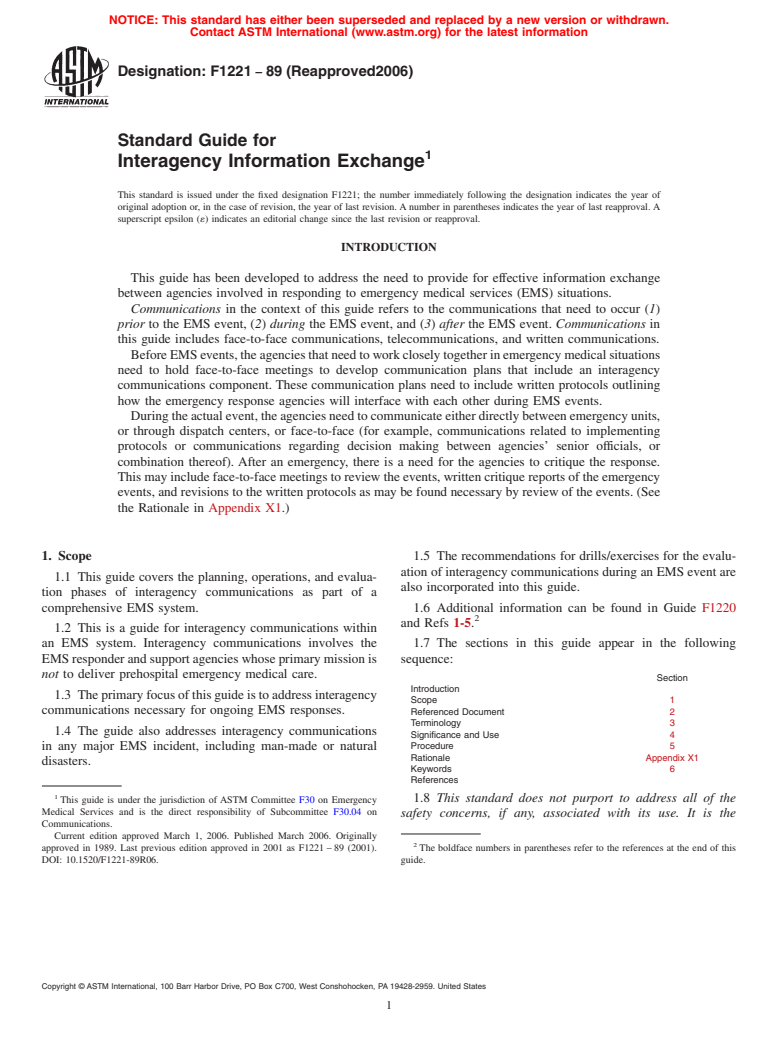 ASTM F1221-89(2006) - Standard Guide for Interagency Information Exchange