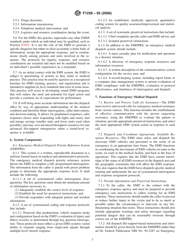 ASTM F1258-95(2006) - Standard Practice for Emergency Medical Dispatch
