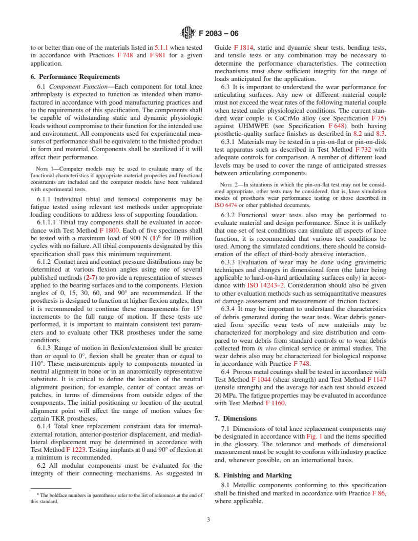 ASTM F2083-06 - Standard Specification for Total Knee Prosthesis