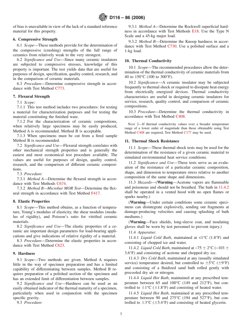 ASTM D116-86(2006) - Standard Test Methods for Vitrified Ceramic Materials for Electrical Applications