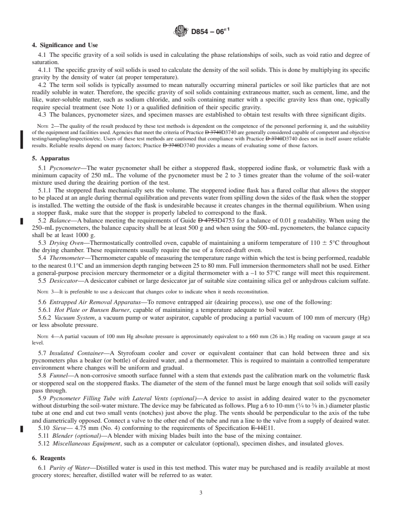 REDLINE ASTM D854-06e1 - Standard Test Methods for Specific Gravity of Soil Solids by Water Pycnometer