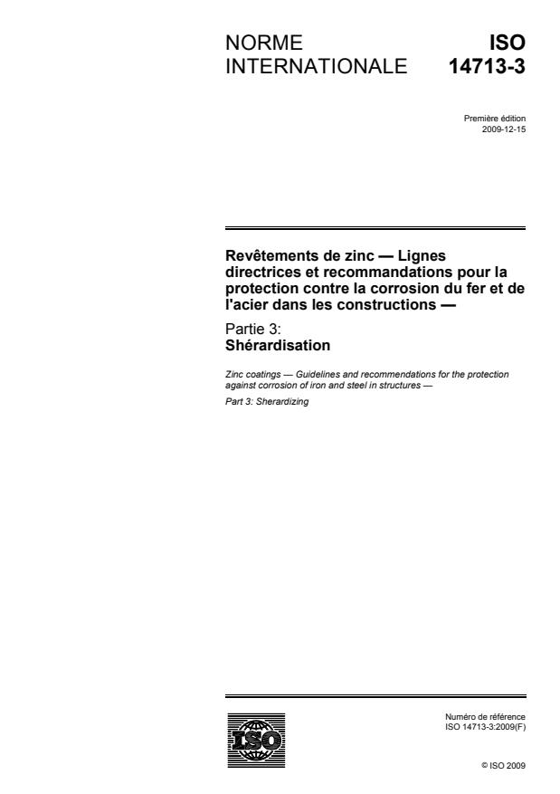 ISO 14713-3:2009 - Revetements de zinc -- Lignes directrices et recommandations pour la protection contre la corrosion du fer et de l'acier dans les constructions