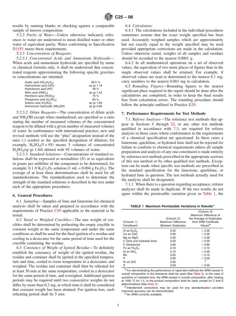 ASTM C25-06 - Standard Test Methods for Chemical Analysis of Limestone, Quicklime, and Hydrated Lime