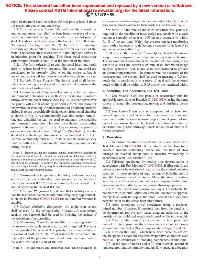 ASTM C1579-06 - Standard Test Method for Evaluating Plastic Shrinkage Cracking of Restrained Fiber Reinforced Concrete (Using a Steel Form Insert)