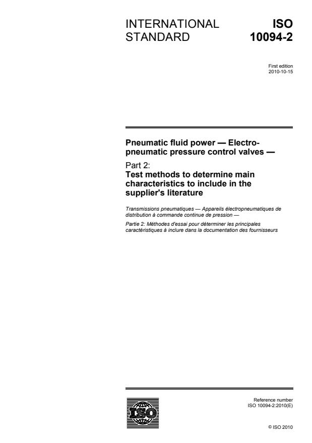 ISO 10094-2:2010 - Pneumatic fluid power -- Electro-pneumatic pressure control valves