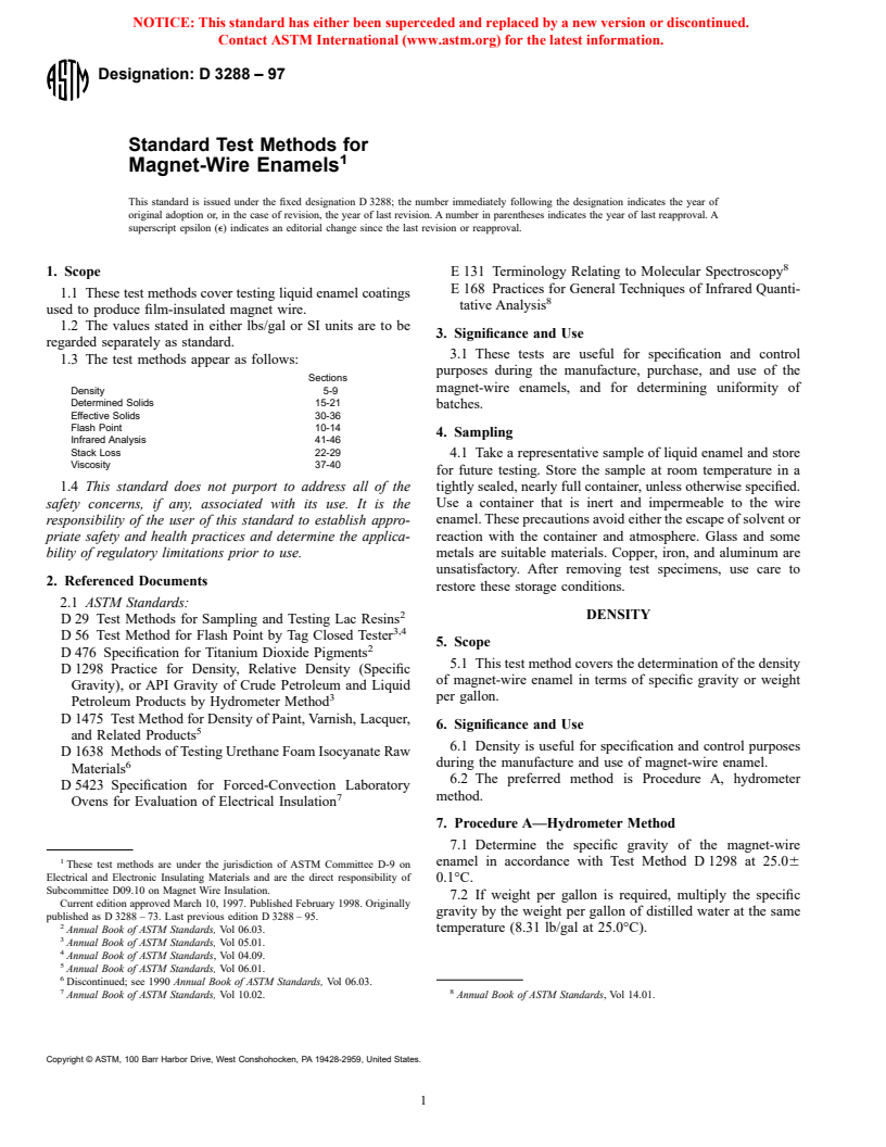 ASTM D3288-97 - Standard Test Methods for Magnet-Wire Enamels