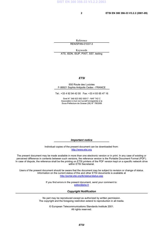 SIST EN 300 356-33 V3.2.2:2003 SIST EN 300 356-33 V3.2.2:2003 - Page 4 preview