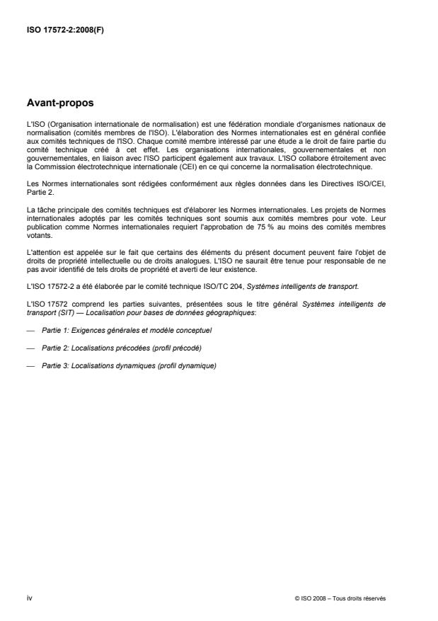 ISO 17572-2:2008 ISO 17572-2:2008 - Systemes intelligents de transport (SIT) -- Localisation pour bases de données géographiques - Page 4 preview