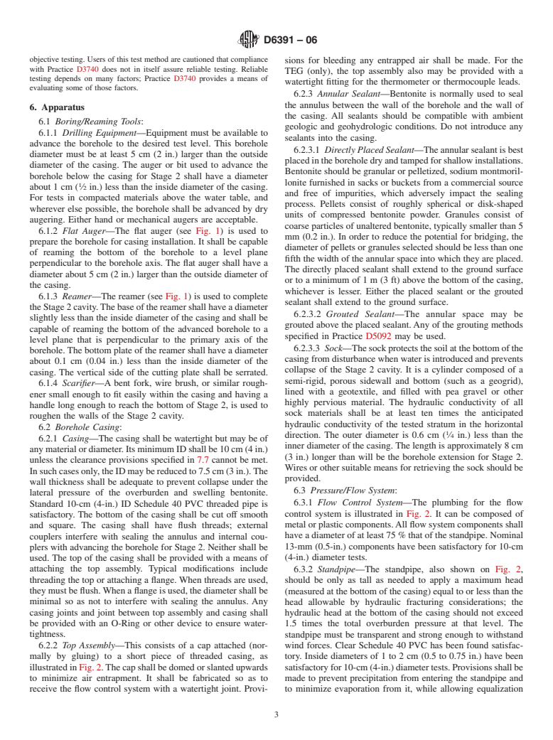 ASTM D6391-06 - Standard Test Method for Field Measurement of Hydraulic Conductivity Limits of Porous Materials Using Two Stages of Infiltration from a Borehole