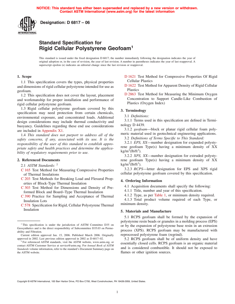 ASTM D6817-06 - Standard Specification for Rigid Cellular Polystyrene Geofoam