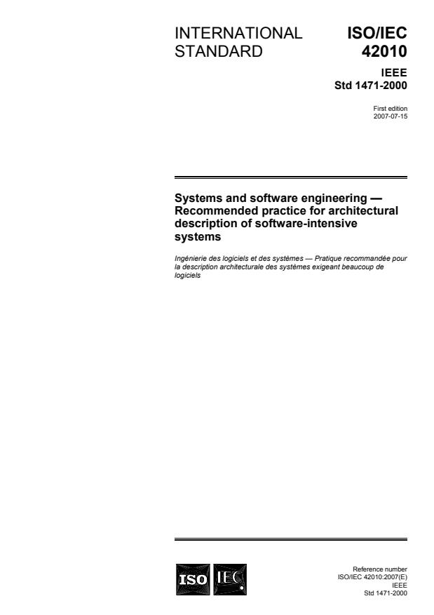 ISO/IEC 42010:2007 - Systems and software engineering -- Recommended practice for architectural description of software-intensive systems