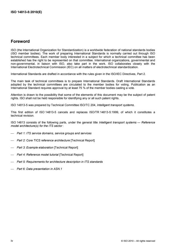 ISO 14813-5:2010 ISO 14813-5:2010 - Intelligent transport systems -- Reference model architecture(s) for the ITS sector - Page 4 preview