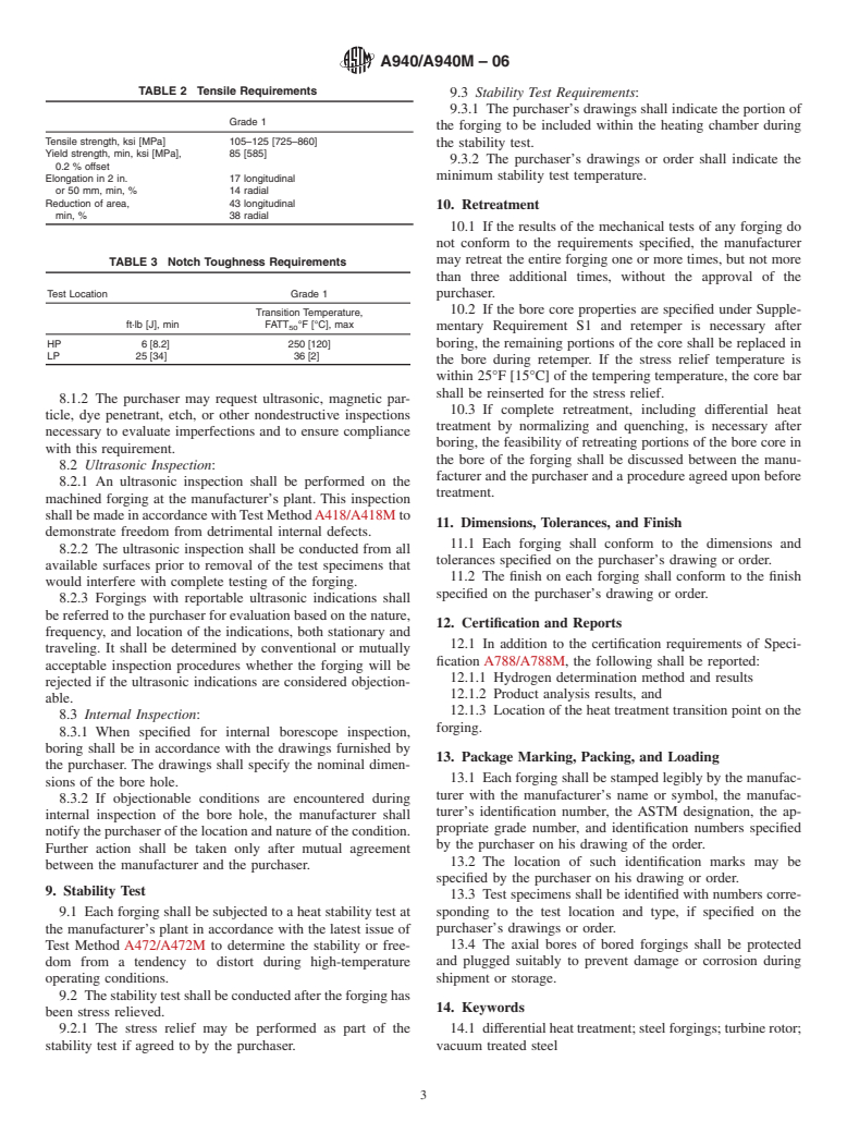 ASTM A940/A940M-06 - Standard Specification for Vacuum Treated Steel Forgings, Alloy, Differentially Heat Treated, for Turbine Rotors