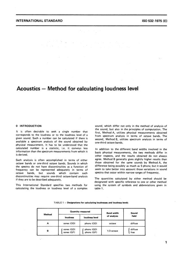ISO 532:1975 - Acoustics -- Method for calculating loudness level