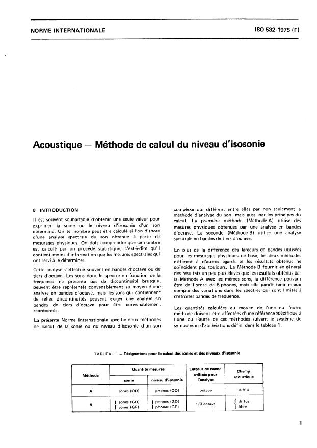 ISO 532:1975 - Acoustique -- Méthode de calcul du niveau d'isosonie